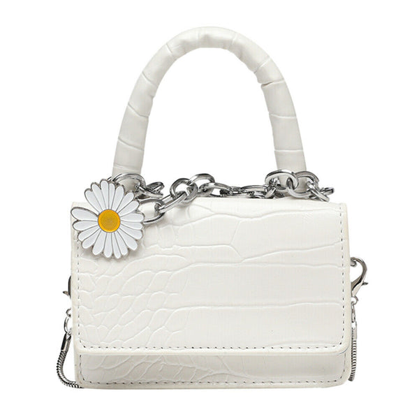 Alligator PU Crossbody Bag Women Daisy Chain Mini Shoulder Handbag (White)