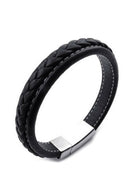 Jewelry Men's Bracelet Bangle Leather Stainless Steel Black G7N1