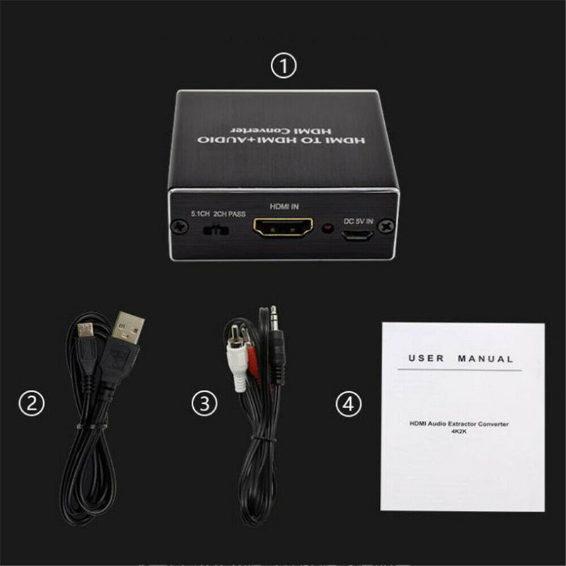 Audio Out Extractor HDMI To Optical Splitter 4K For TV DVD Player 3.5mm Stereo