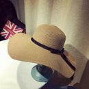 Hot Women's Wide Brim Summer Beach Sun Hat Lady Straw Floppy(Brown)