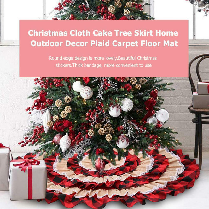 Christmas Cloth Cake Tree Skirt Home Outdoor Decor Plaid Carpet Floor Mat