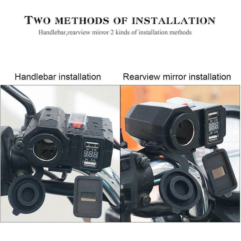12v/24v Motorcycle USB Charger Power Adapter Socket&Voltmeter Display