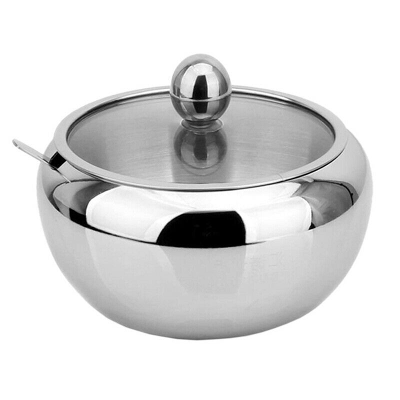 Stainless Steel Sugar Bowl with Clear Glass Lid - for better recognition, a J3F7