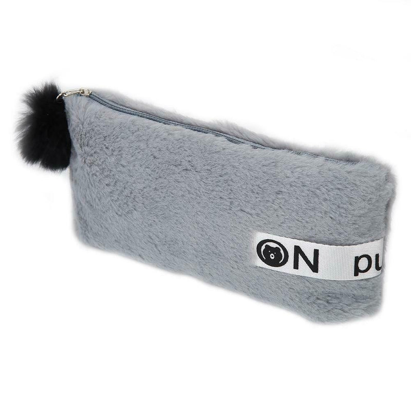 Cute Soft Plush Pencil Bag Stationery Cosmetic Pouch Student Supply (Grey) A