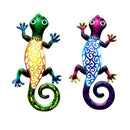 2 Pcs Handpainted Metal Gecko Outdoor Garden Patio Wall Art Lizard Sculptures