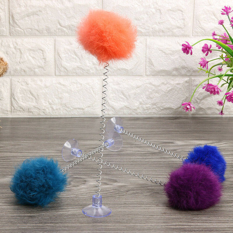 5pcs/set Bell Plush Ball Spring Cat Scratch Toys Pet  Training Sucker Toys A
