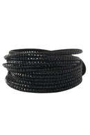 Women Multilayers Rhinestones Cuff Wrap Faux Leather Bracelet Black