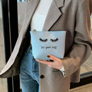 Women Travel Cosmetic Clutch Bag Leather Letter Print Makeup Pouch (Blue) A