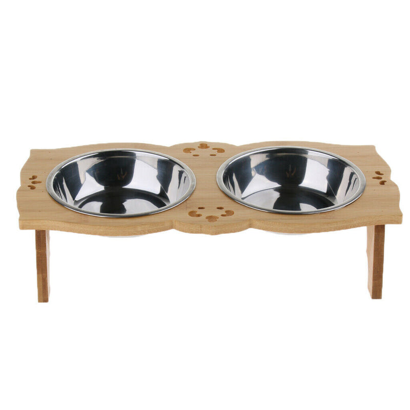 Raised Pet Feeder Solid Bamboo Stand Perfect for Cat Dog S02