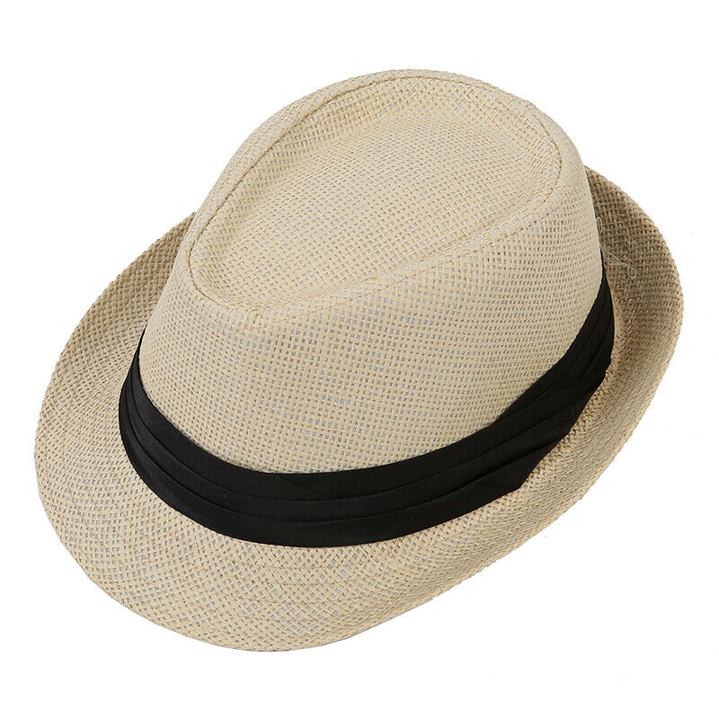 Beige Casual Straw Fedora Hat Sun Hat For Lovers G2I8