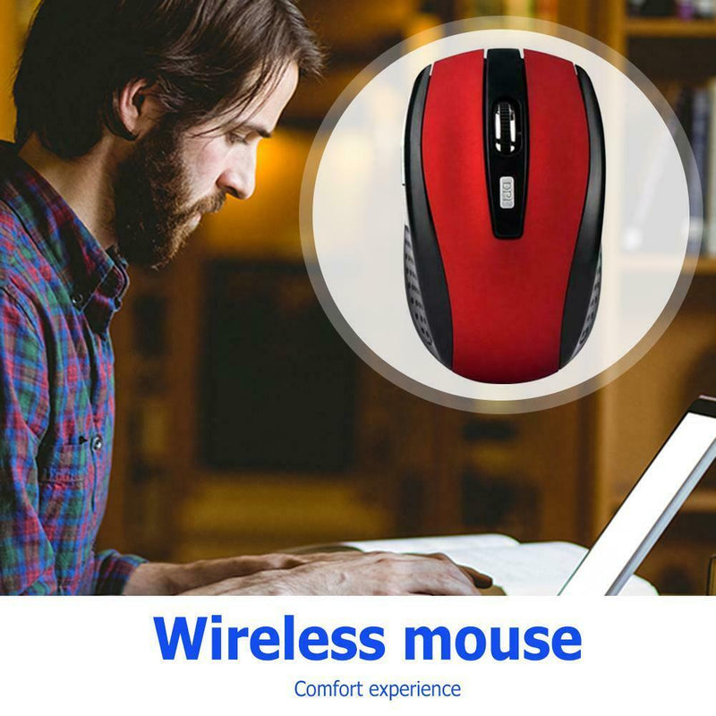 2.4GHz Wireless Optical Mouse 6 Buttons USB Receiver 2000 DPI Mice (Red)