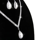 Shiny Crystal Teardrop Pendant Necklace Earrings Wedding Bridal Jewelry Set