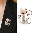 Fashion Crystal Cat Eat Fish Brooch Animal Women Pin Decor Corsage Badge JewelJR