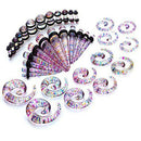 36 Pack Glitter Gauge Kit Spiral Tapers Tunnels and Plugs Ear Stretching Starter