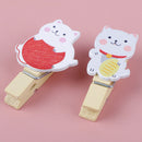 10pc/lot lucky cat wooden clip with fine twine mini clip, craft decorative cl_