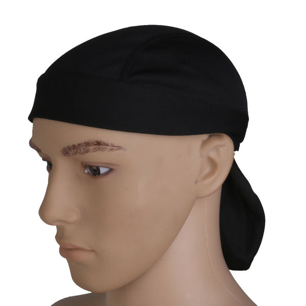 Black Head Wrap Tie Back Bandana DOO RAG Hat Pirate Scarf Biker Cycling Cap