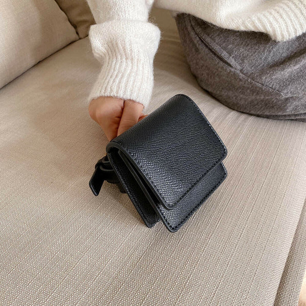 Women Solid Mini Wrist Bag Leather Purse Wristlet Clutch Handbag (Black)