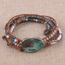 Bohemian Handmade leather mixed natural stone gilded 5 strands wrap bracelet