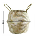 Straw Basket Flower Pot Natural Woven Tote Belly Basket with Handle Folding