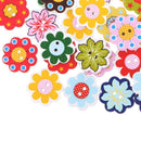 100x Assorted Flower Shape 2-holes Flatback Wooden Buttons for Sewing Craft
