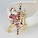 Santa Claus Deer Pin Brooch Crystal Badges Christmas Children Jewelry Gift