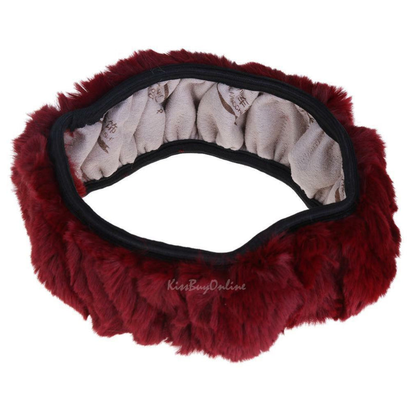 Soft Plush Winter Warm Car Auto Steering Wheel Cover Grips Protector Wine Red
