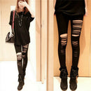 Sexy Black Punk Ripped Torn Slashed Cut Striped Leggings Pants Gothic Club MO