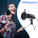 USB Microphone Wired Condenser Microphone Studio Mic with Stand Clip for PC