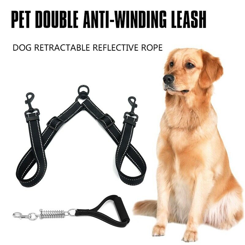 Nylon Dog Leash Coupler No Tangle Double Dog Dual Adjustable Splitter Lead  Y5M1