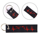 Red ECG Heartbeat Keychain Embroidery Luggage Motorcycle Key Chain_Ring