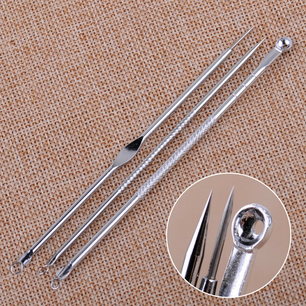 3pc Stainless Blackhead Acne Comedone Spot Extractor Remover Face Clean Tool Kit