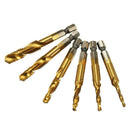 6PCS Hex Shank Titanium Plated Screw Thread Drill Bits Set Compound Tap  TSZ
