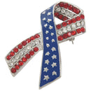 Diamond Rhinestone USA American Flag Ribbon Brooches Pins Patriotic Jewelry