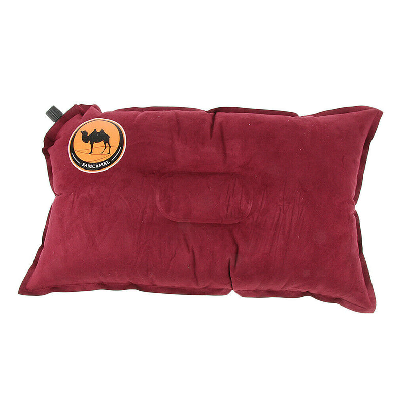 Self Inflating Camping Pillow Travel Air Cushion Neck Lumbar Support Red