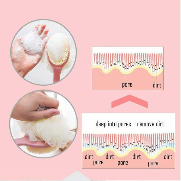 Bath Brush With Bristles And Bath Balls, 2 Pcs Back Bath Brush With Curved  A4R1