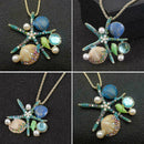 Colorful Blue Enamel Crystal Shell Conch Starfish Pendant Long Necklace Pre T5X2