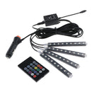 4pcs 9 LED 7 Color RGB Strips Sound Remote Control Activated Car Interior Light