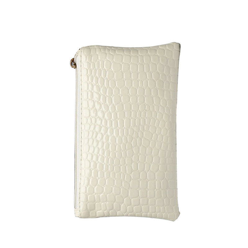 Retro Crocodile Leather Women Clutch Bag Zipper Purse Solid Handbag (White)