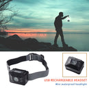 LED USB Hand Wave Sensor Headlamp Waterproof Camping Hiking Outdoor Torch A