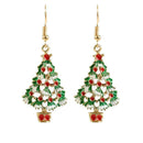 Christmas Tree Hoop Earrings Rhinestone Ear Drop for Women Jewelry Gift
