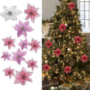 10Pcs Glitter Poinsettia Flowers Christmas Wreath Tree Decorations Xmas Gifts AU