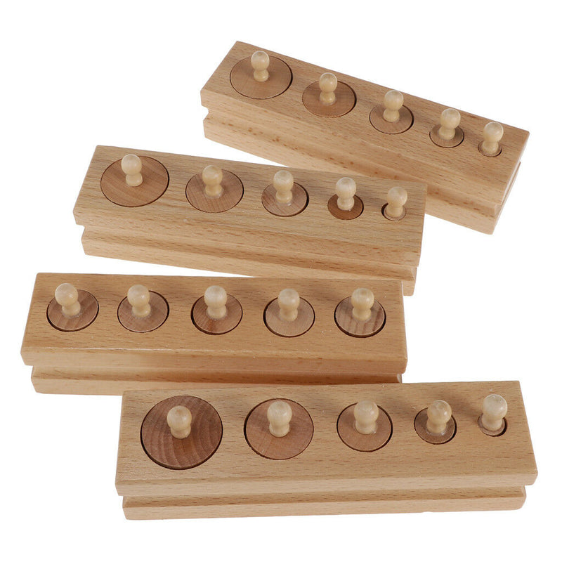 Montessori Sensorial Material - Knobless Cylinders Family Set & Wooden Block