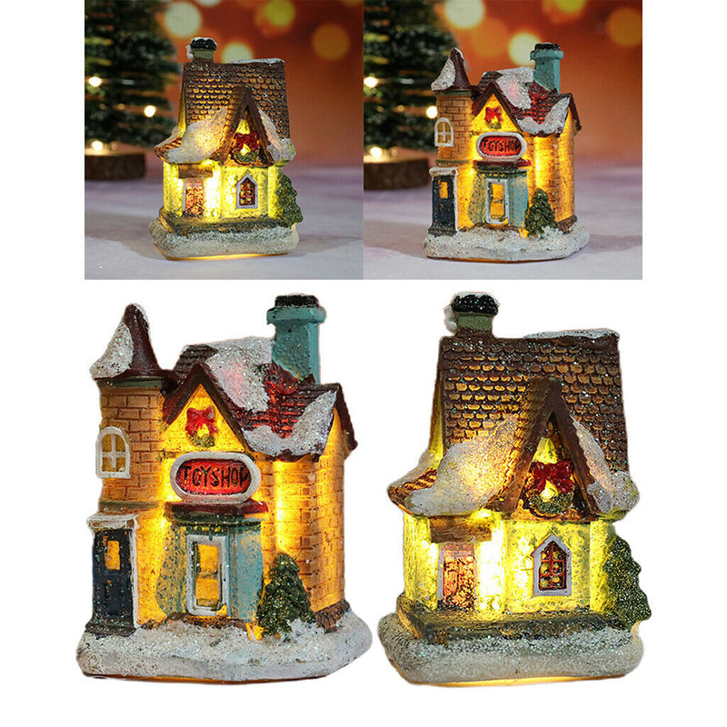 2PCS Mini Christmas Snow House LED Village Table Garden Holiday Decoration