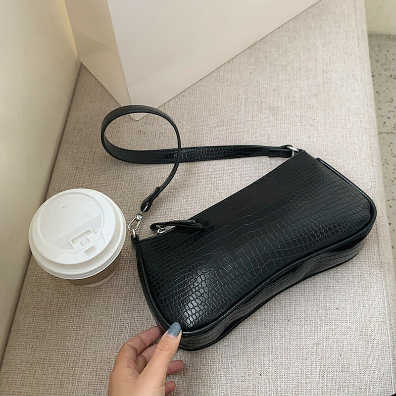 Women Totes Bags Alligator PU Elegant Shopping Shoulder Handbag (Black)