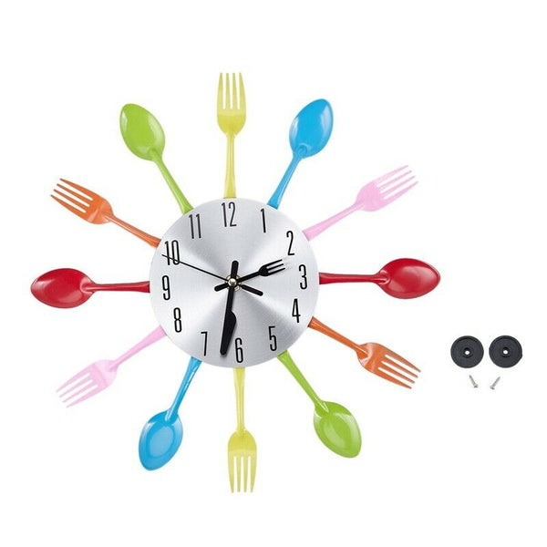 Colore Fork Spoon Kitchen Cutlery Wall Clock Decoration G4A2