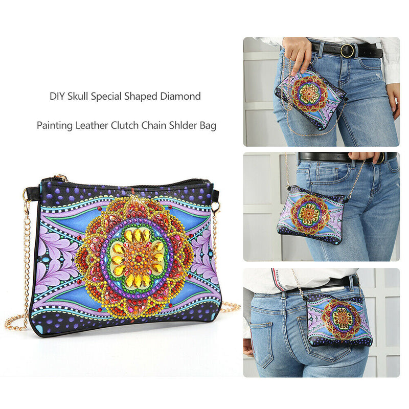 DIY Flower Special Shape Diamond Painting Leather Chain Shoulder Bag Clutch