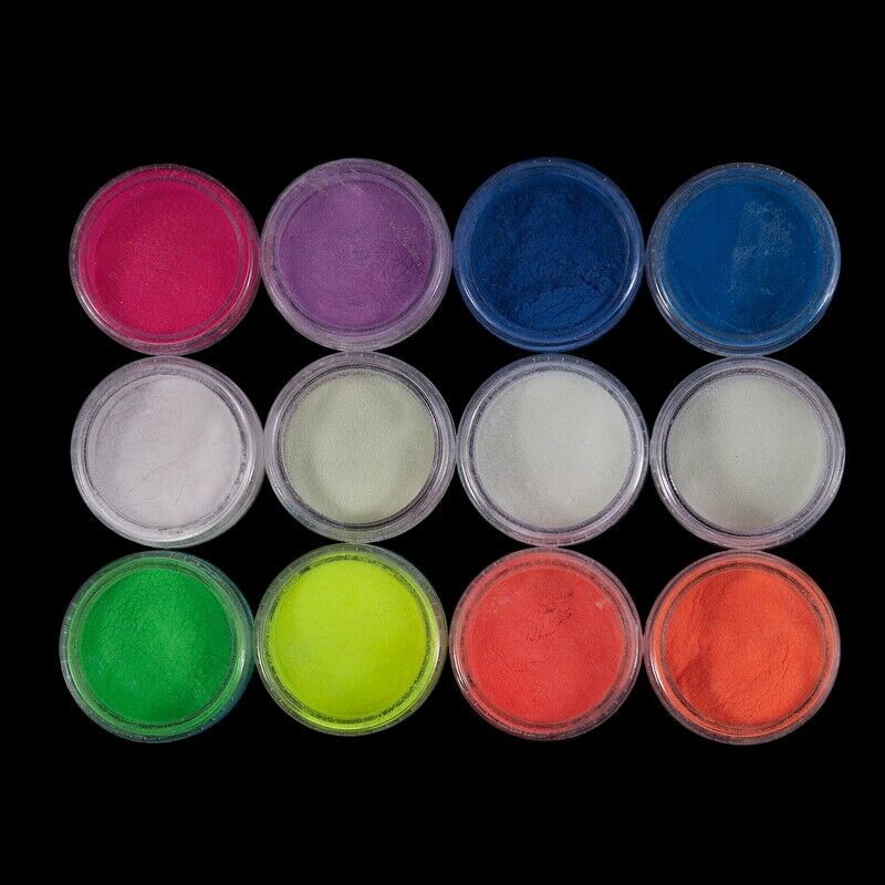 12boxes/set Neon Phosphor Powder Nail Glitter Powder 12 Colors Dust Luminou G8H8