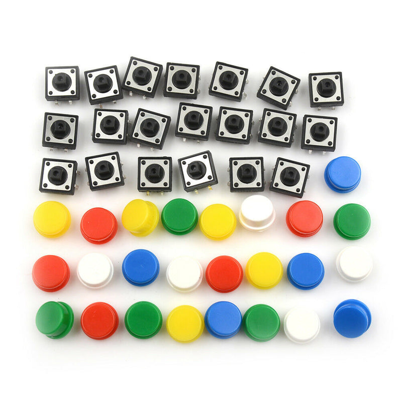 20Set Momentary TactilePush Button TouchMicro Switch 4P PCB Caps 12x12x7.3mmB Bj