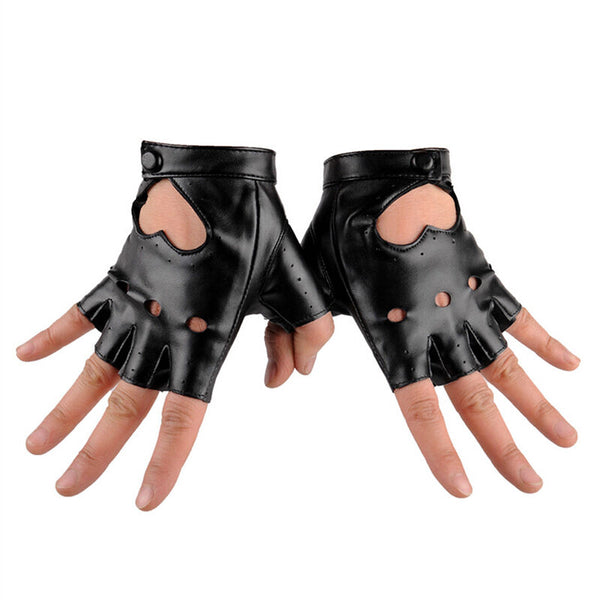 Women Punk Leather Driving Biker Fingerless Mittens Dance Motorcycle Gloves Gw