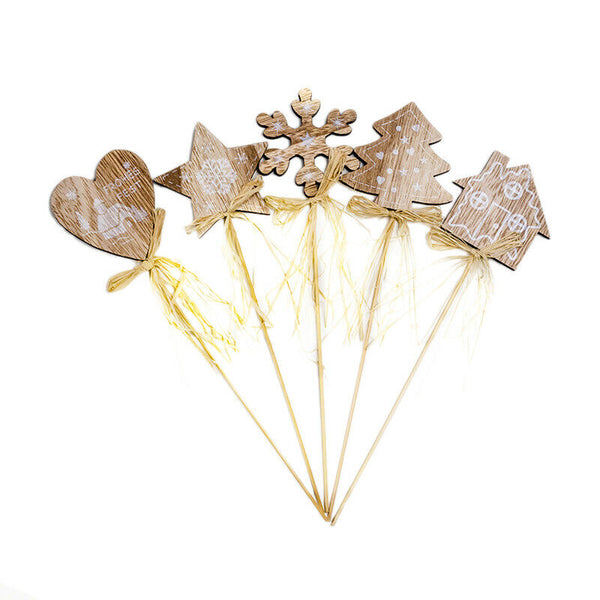 1 Set 10 Pcs Printing Wooden Christmas House Tree Star Shape Pendants Plugi B6U6